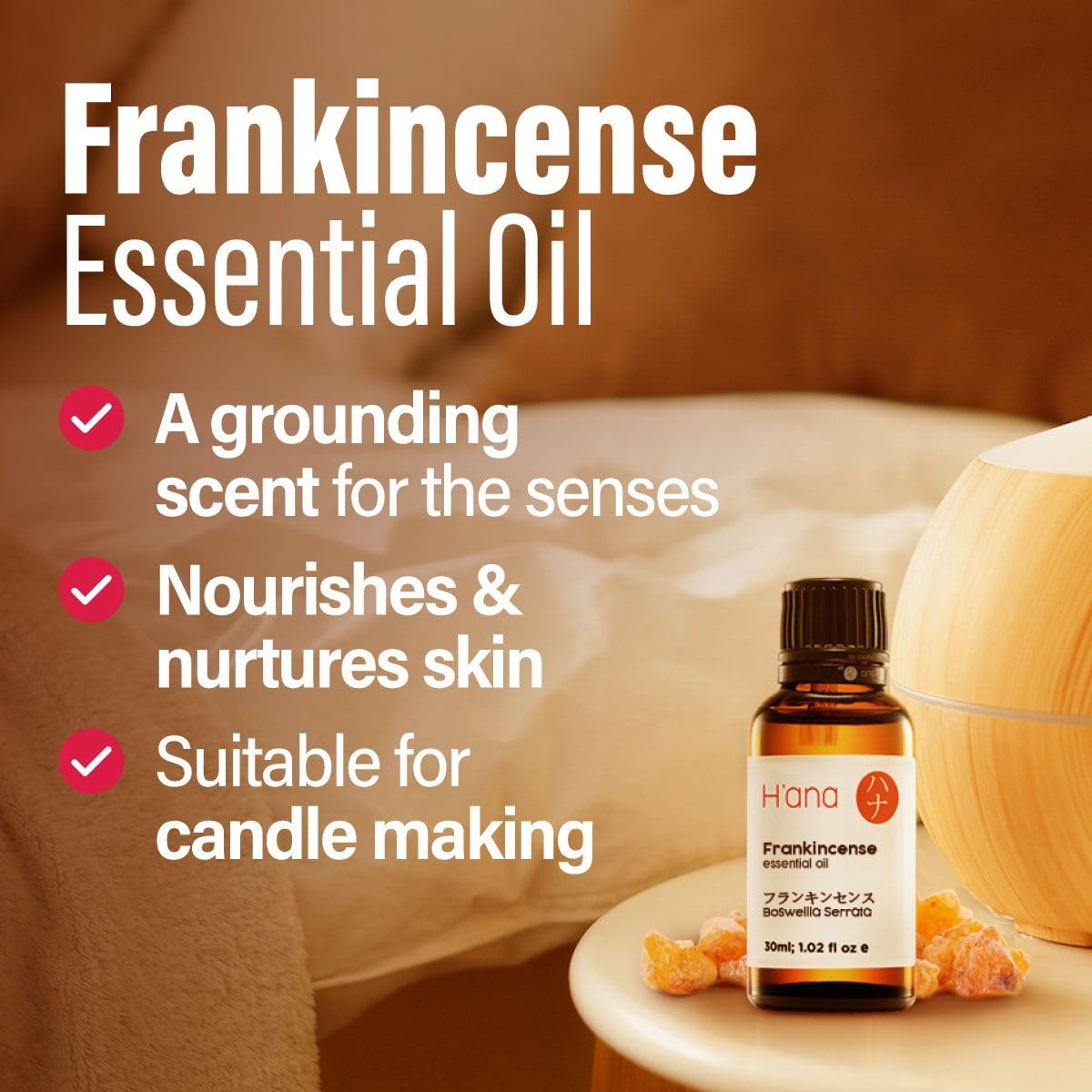 Hana Frankincense Essential Oil - 100% Pure and Natural Frankincense Oil for Face, Skin, and Diffuser - with a Warm, Resinous Sc