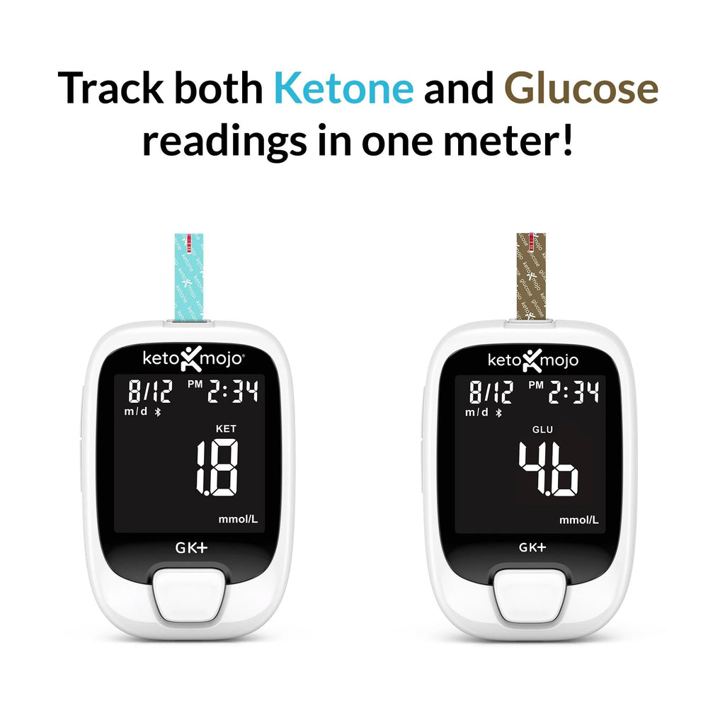 KETO-MOJO GK+ Bluetooth Glucose & Ketone Testing Kit + Free APP for Ketosis & Diabetes Management. 20 Blood Test Strips (10 Each