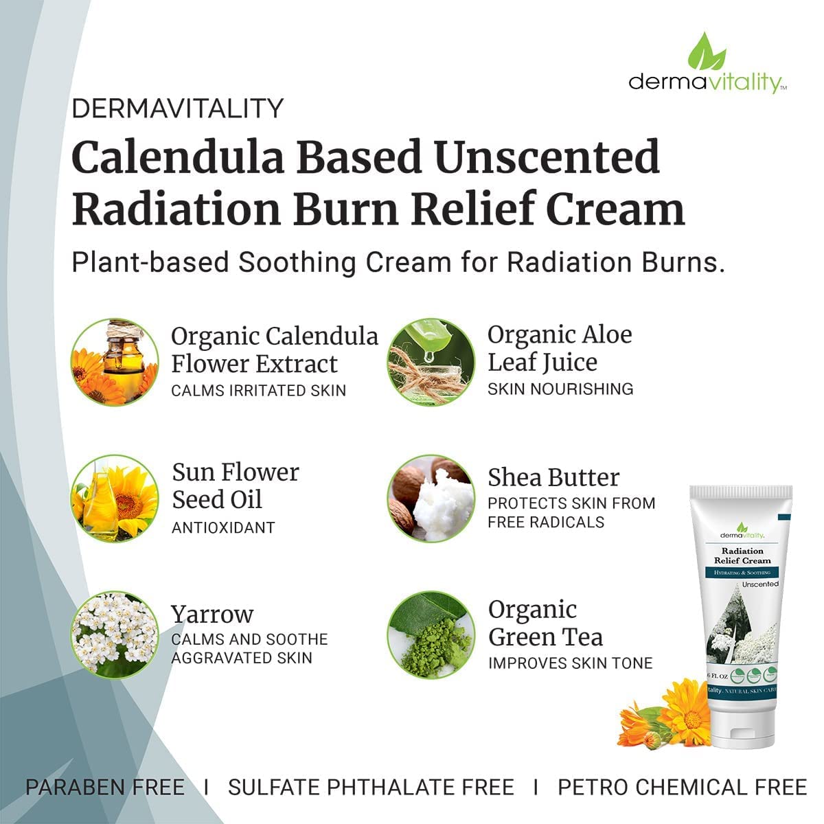 UltimateVitality Unscented Radiation Burn Relief Cream - Calendula Cream for Radiation Patients, Natural, Organic, Paraben, Ptha