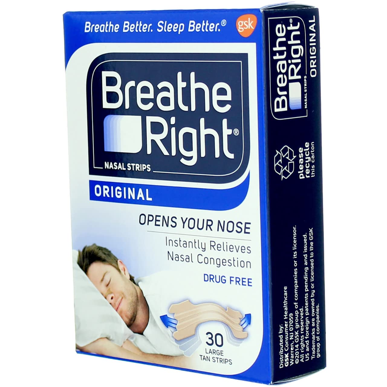 Breathe Right Original Tan Large Drug-Free Nasal Strips for Nasal Congestion Relief, 30 count