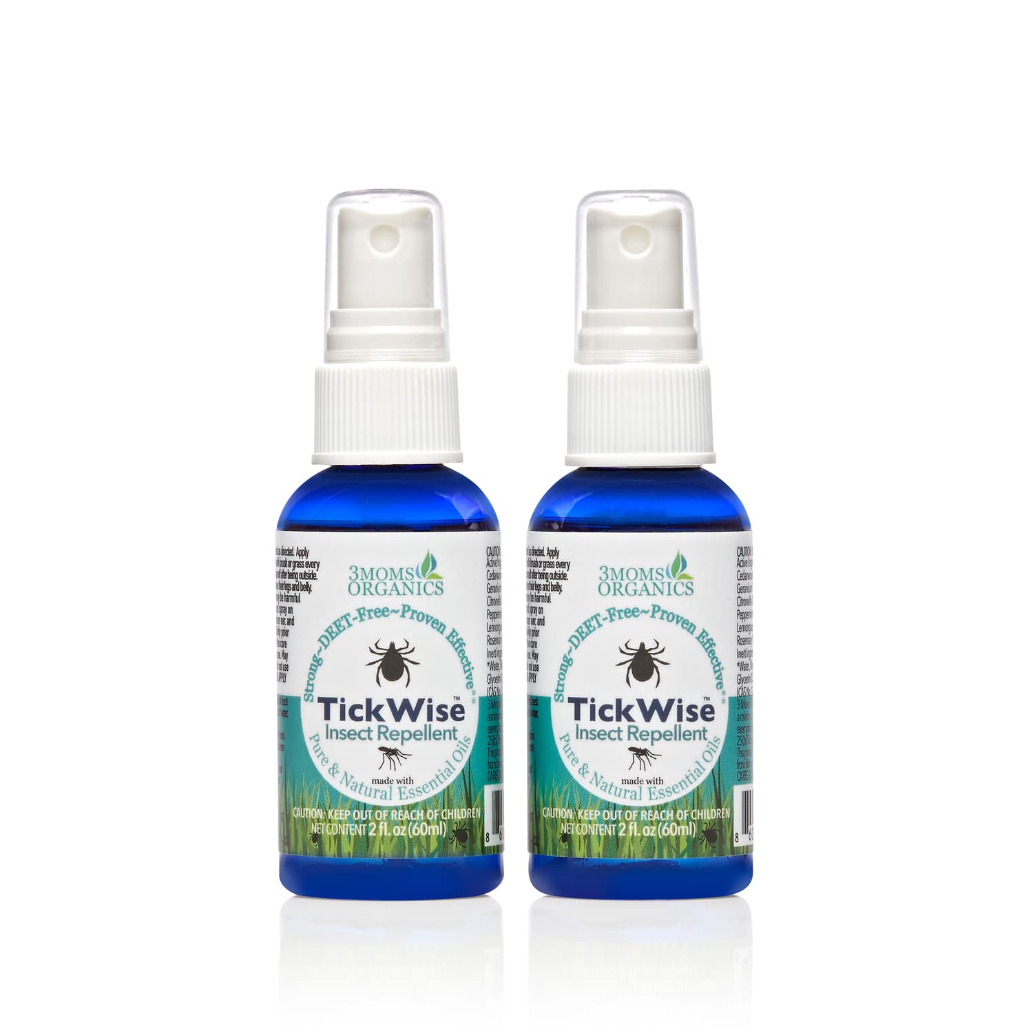 3 Moms Organics, TickWise 2oz Extra Strength Happy Campers 2-Pack - DEET- Free, Tick and Insect Repellent, Plant Based Essential