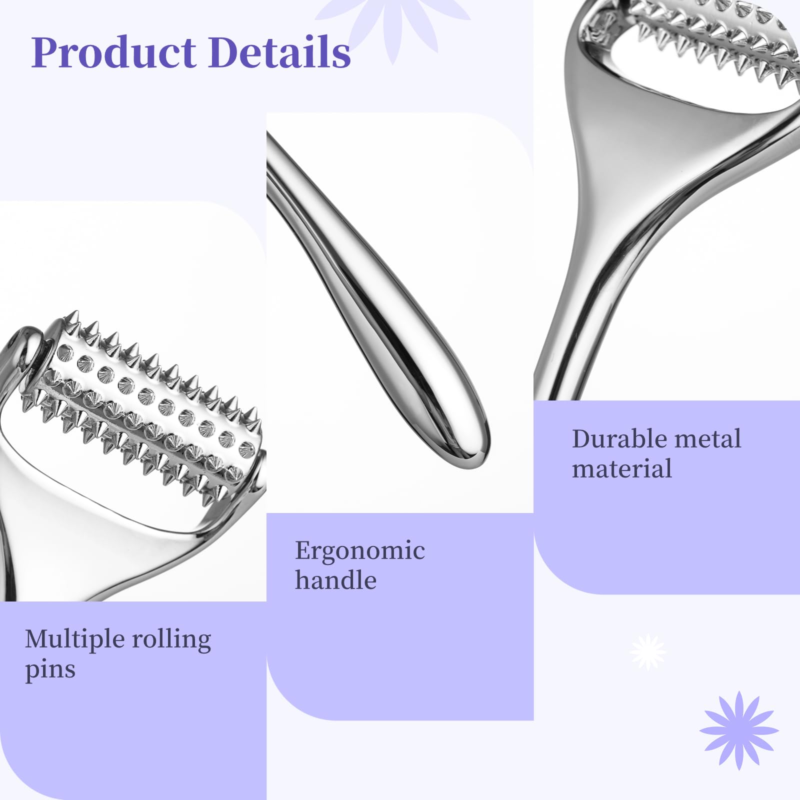 Varku Massage Roller, Face Acupressure Roller, Handheld Acupuncture Roller, Metal Handheld Acupressure Massager with 100 Trigger