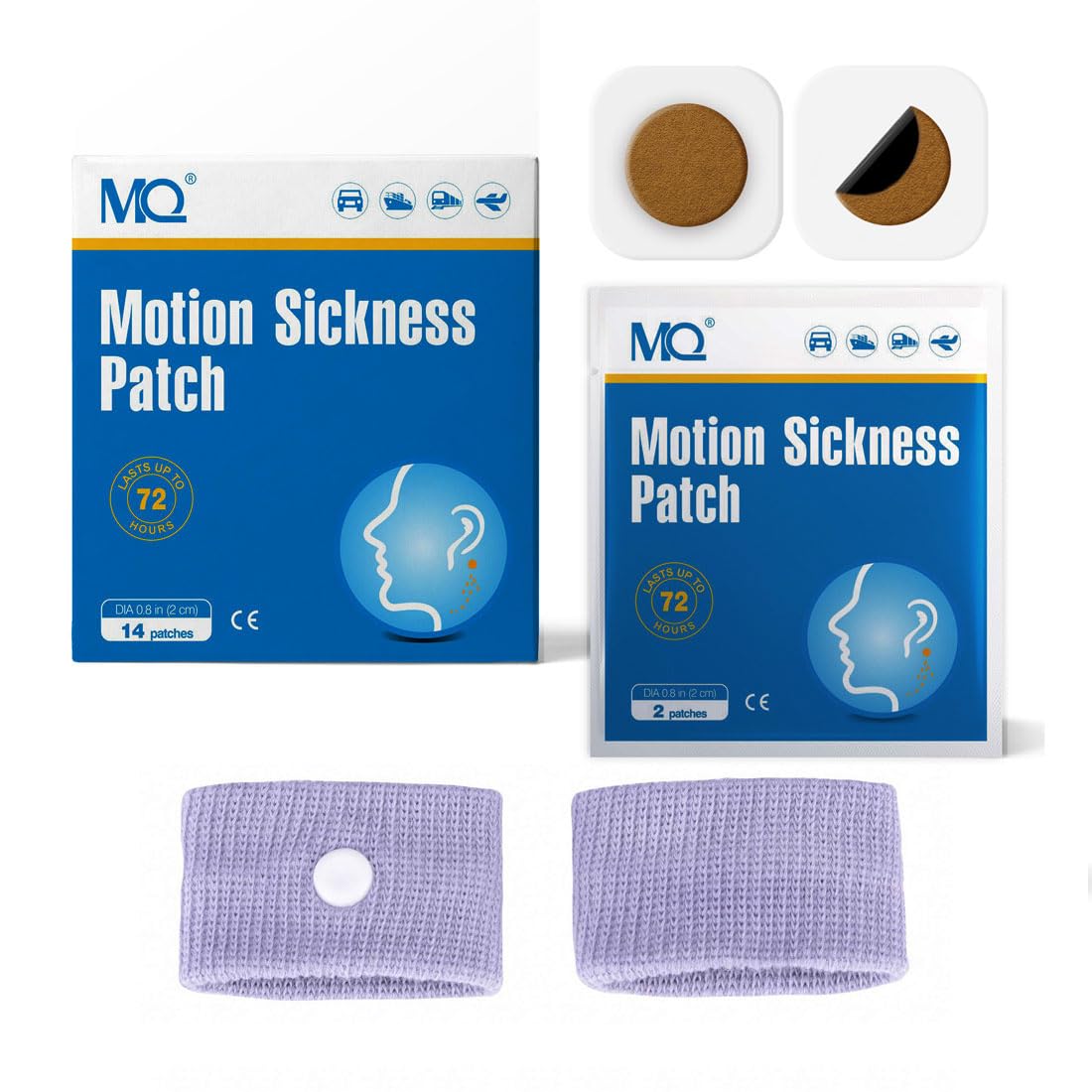 MQ 14 ct Motion Sickness Patches Non Drowsy Sea Sickness Patch for Cruise Travel Essentials, Waterproof Car Sick Patches Behind 