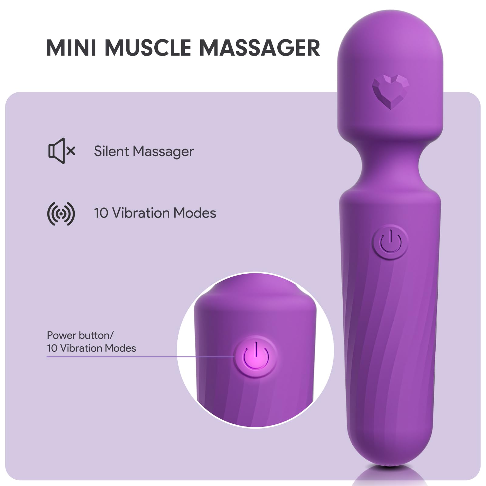 MANFLY Rechargeable Mini Massage Tool, Handheld Quiet Powerful Neck Muscle Massager, Purple