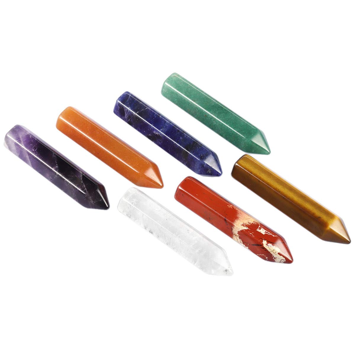mookaitedecor 7 PCS Chakra Healing Crystal Wands Single Point 6 Faceted Reiki Stone for Meditation Therapy Decor