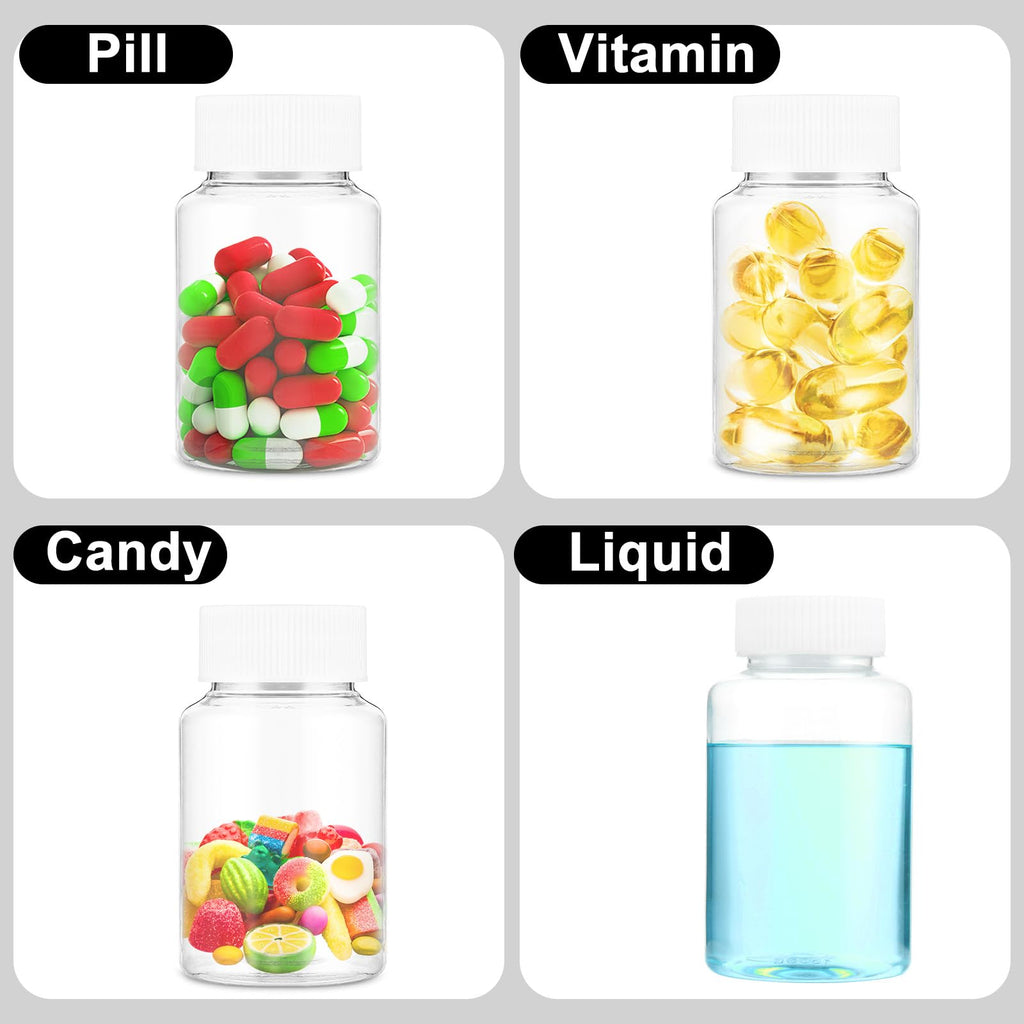 Heclia 150ML Clear Pill Bottles 6PCs, Plastic Medicine Bottle Empty Reagent Chemical Containers with Blank Labels, Transparent L