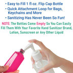 KINIA 8 Pack Empty RAINBOW Kids Hand Sanitizer Travel Size Holder Keychain Carriers, 8-1 fl Oz. Flip Cap Reusable Empty Portable
