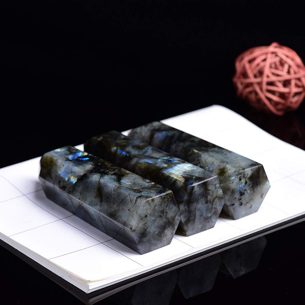 Runyangshi Labradorite Natural Healing Crystal Wands Height 2-2.4, 6 Faceted Prism Wand Reiki Chakra Stone, Natural Quartz