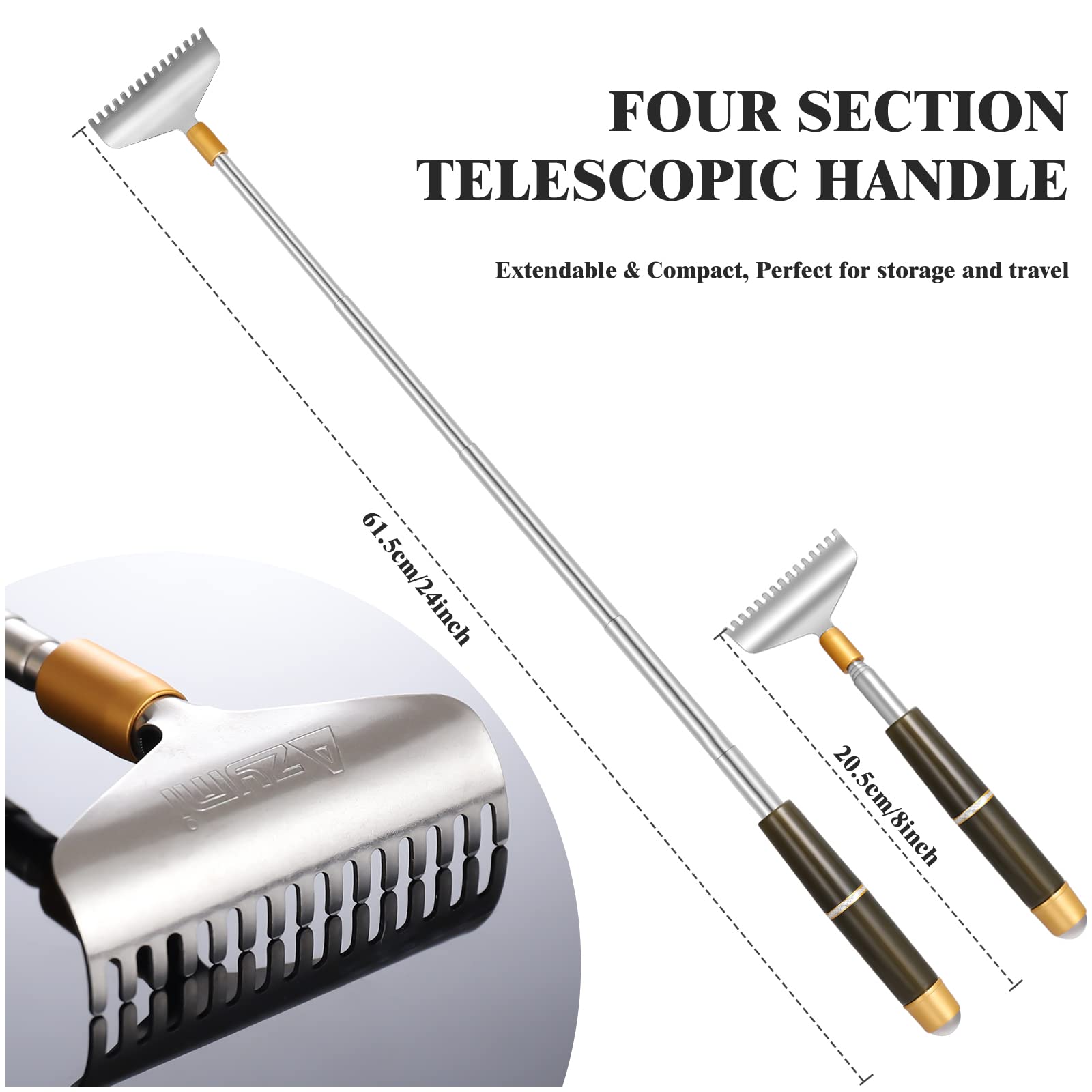 Aznrszy Large Back Scratcher for Women Men Extendable, Extra Wide Claw/Anti-Slip Long Handle/Massage Roller, Portable Metal Head