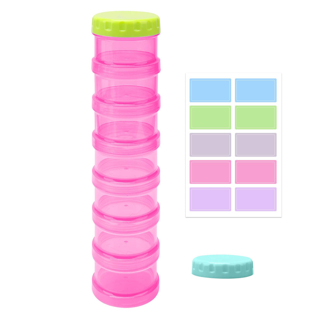 7 Day Pill Organizer Case Stackable Weekly Supplements Vitamins Pills Holder Dispenser Large Transparent Pink with Label and Ext
