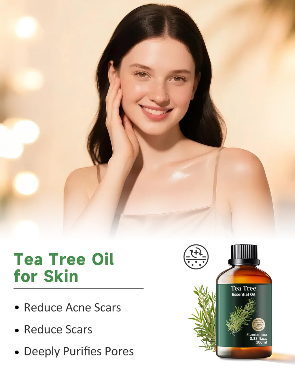 Tea Tree Essential Oil Pure Mumianhua Natural Tea Tree Oil for Diffuser, Aromatherapy, Skin, Face, Toenails, Foot Soak and DIY S