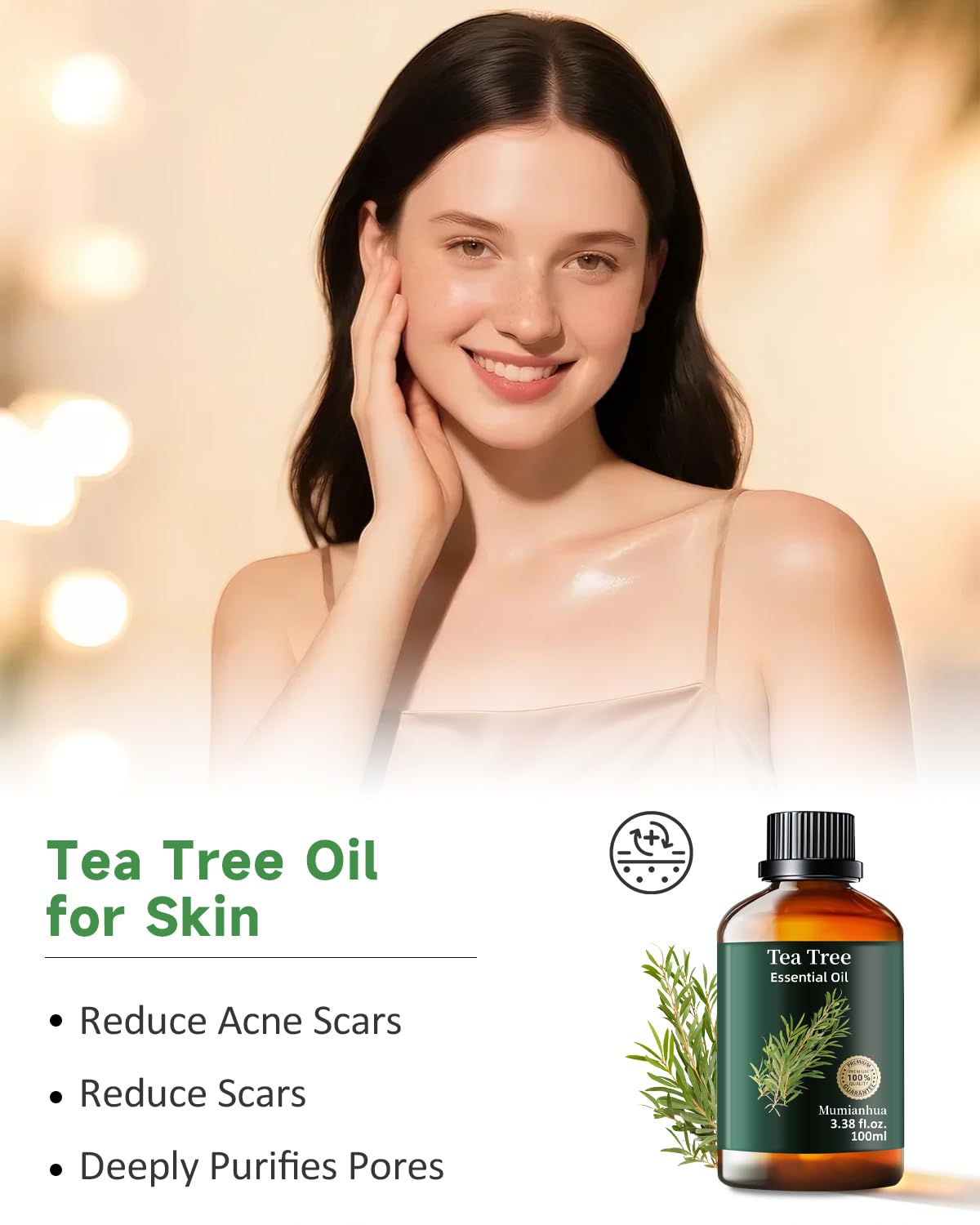 Tea Tree Essential Oil Pure Mumianhua Natural Tea Tree Oil for Diffuser, Aromatherapy, Skin, Face, Toenails, Foot Soak and DIY S