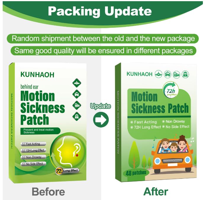KUNHAOH Motion Sickness Patches, Sea Sickness Patch with Waterproof and Non Drowsy 48 Count