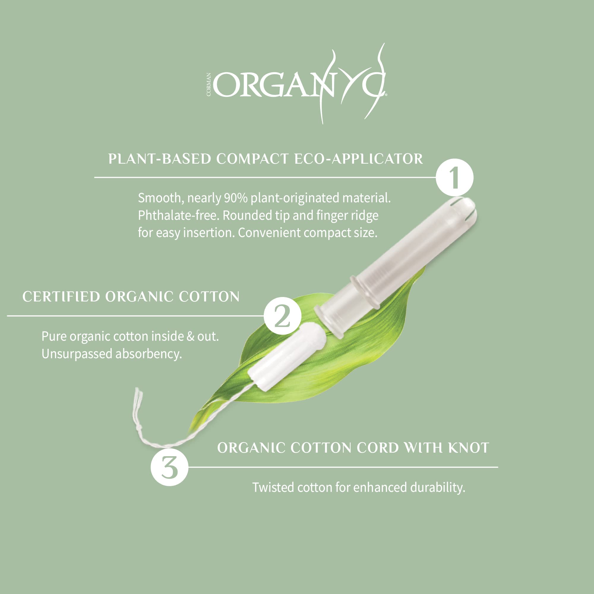 Organyc - 100% Certified Organic Cotton Tampons - Plant-Based Eco-Applicator (Regular Flow, 96 Count (Pack of 6))