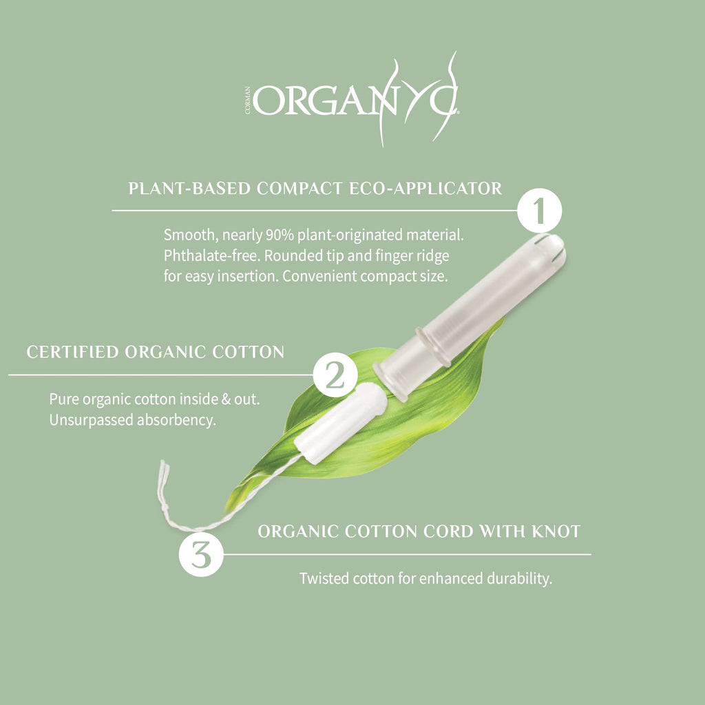 Organyc - 100% Certified Organic Cotton Tampons - Plant-Based Eco-Applicator (Regular Flow, 96 Count (Pack of 6))