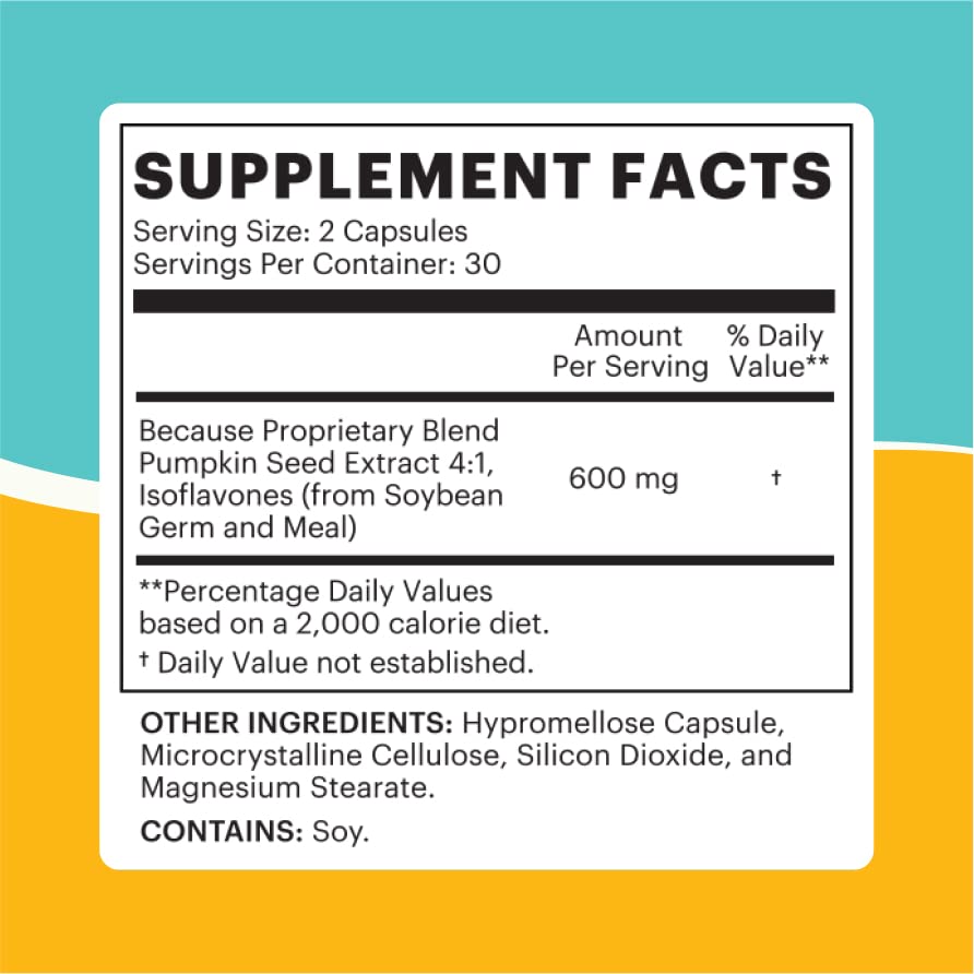 Because Bladder Relief Supplement with Pumpkin Seed Extract - 60 Capsules (1 Bottle) - Helps Reduce Urgency & Frequency, Support