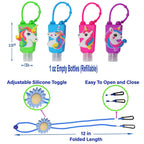 KINIA 8 PACK 4 Unicorn Empty Hand Sanitizer Refillable Containers Holder, 4-1 fl oz Flip Cap Empty Bottles + 4 Lanyards (4+4 - V