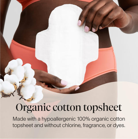 Cora 100% Organic Cotton Topsheet Pads | Ultra Thin Period Pads with Wings | Regular Absorbency | Ultra-Absorbent Sanitary Pads 