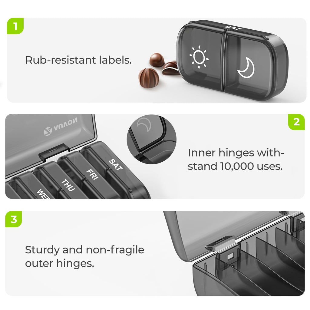 AUVON XL Weekly Pill Organizer 2 Times a Day, AM PM Pill Case with One-Side Large Opening for Easy to Use, Pill Box 7 Day Travel