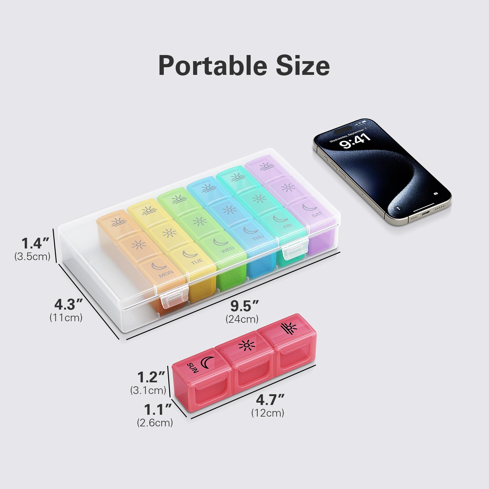 BUG HULL Pill Organizer 3 Times a Day, Large Weekly Medicine Pill Organizer 3X a Day, 7 Day Pill Box Cases Morning Noon Evening