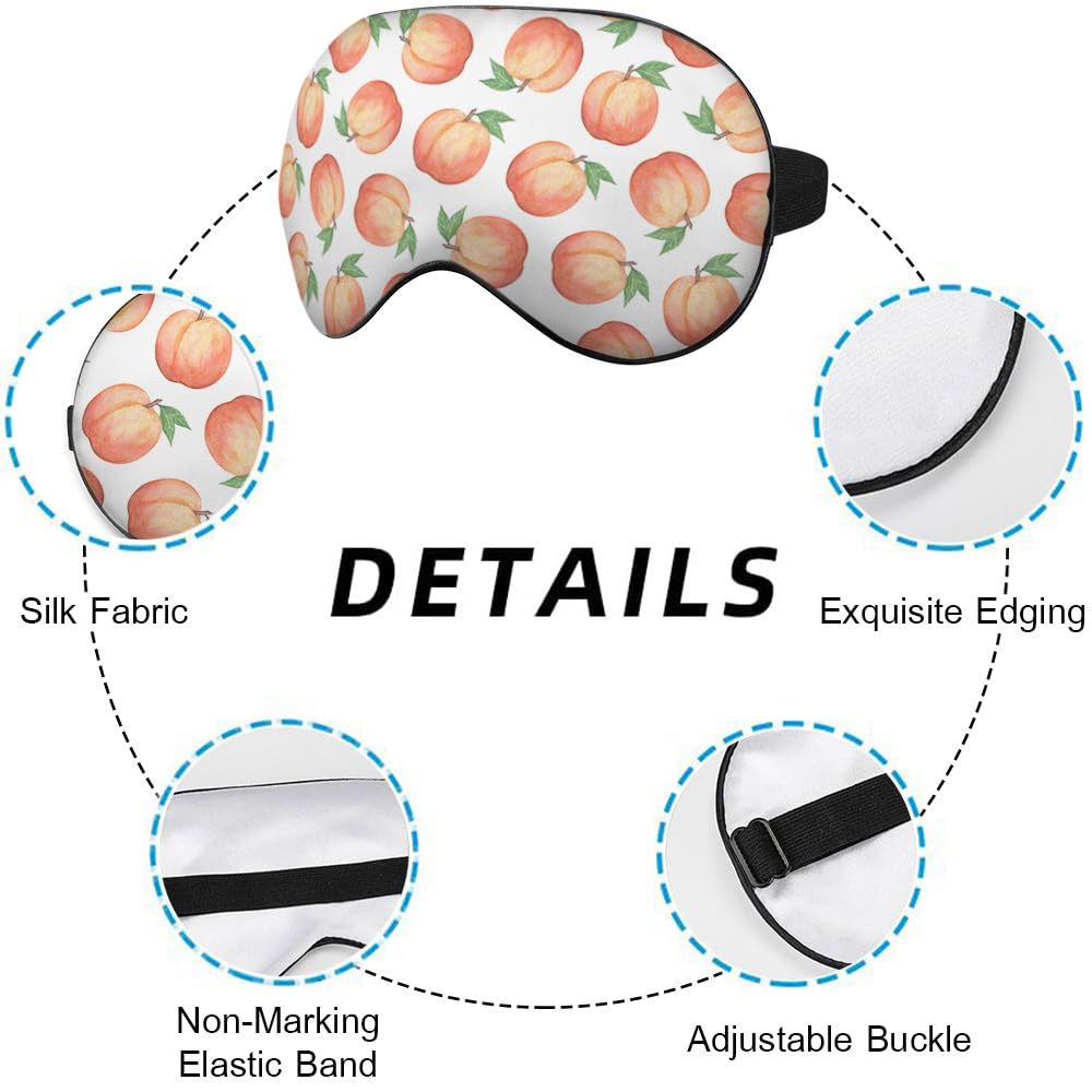 NOHSHE Peach Eye Mask Sleeping Mask Watercolor Fruit Peaches Green Leaves Sleep Masks Silky Soft Eye Cover for Women Men Shading