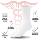 3 Pairs of Premium Cotton Loose Top Diabetic Neuropathy Crew Socks (9-11, White)