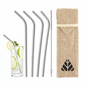 Rusabl Stainless Steel Straws (Pack Of 4, Silver) For Kids & Adult With Cleaning Brush, Reusable Metal Straws In Jute Pouch