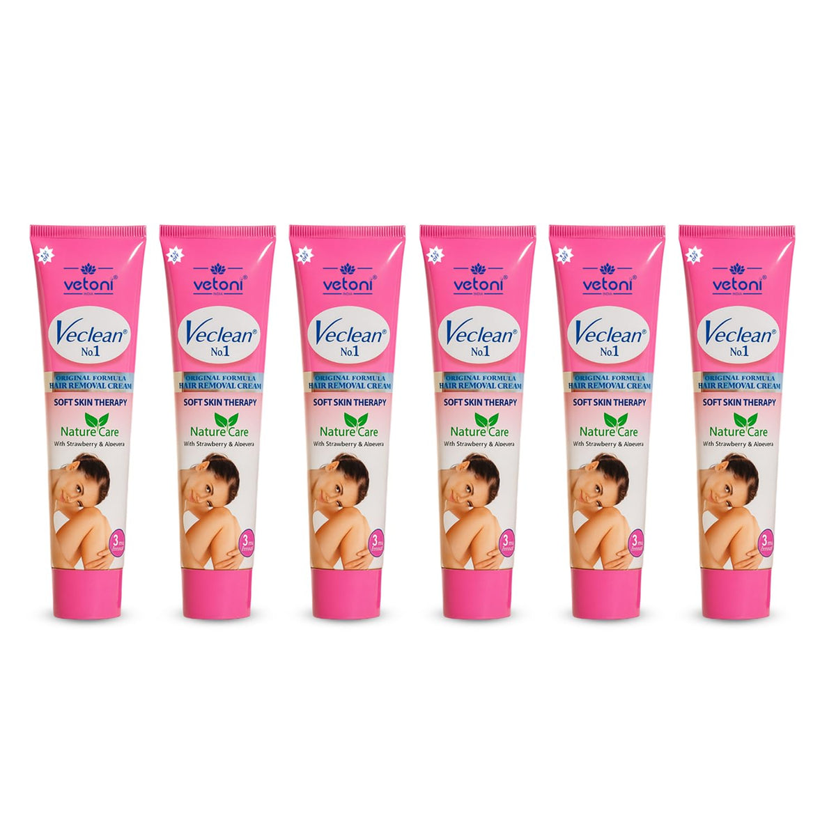 Vetoni VeClean No.1 Hair Removal Cream for Men & Women | Strawberry & Aloe Vera | Smooth Skin | 40 g, Pack of 6