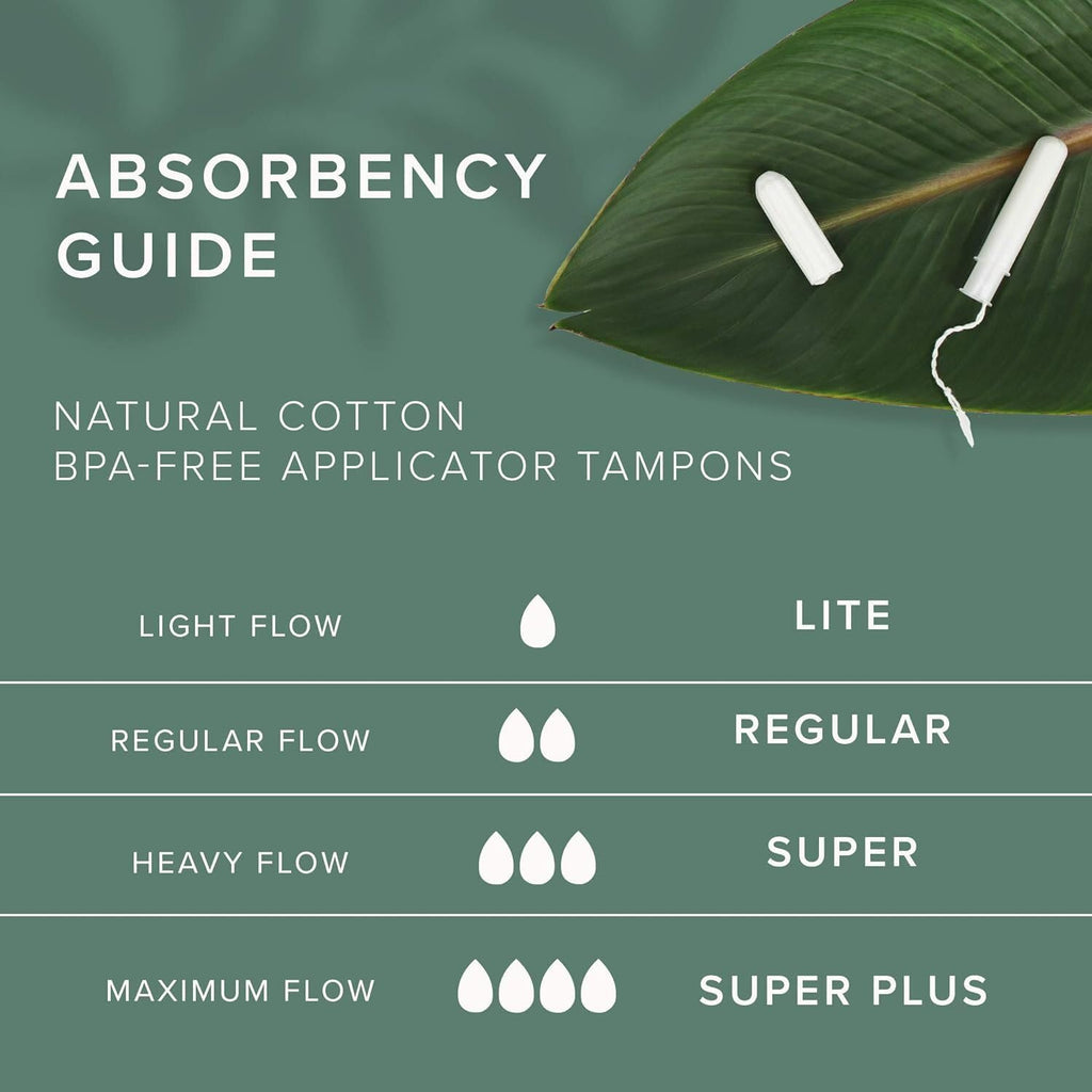 Veeda 100% Natural Cotton Non Toxic Tampons Super Absorbency, Leak Proof Protection - Compact BPA-Free Applicator - Unscented Or