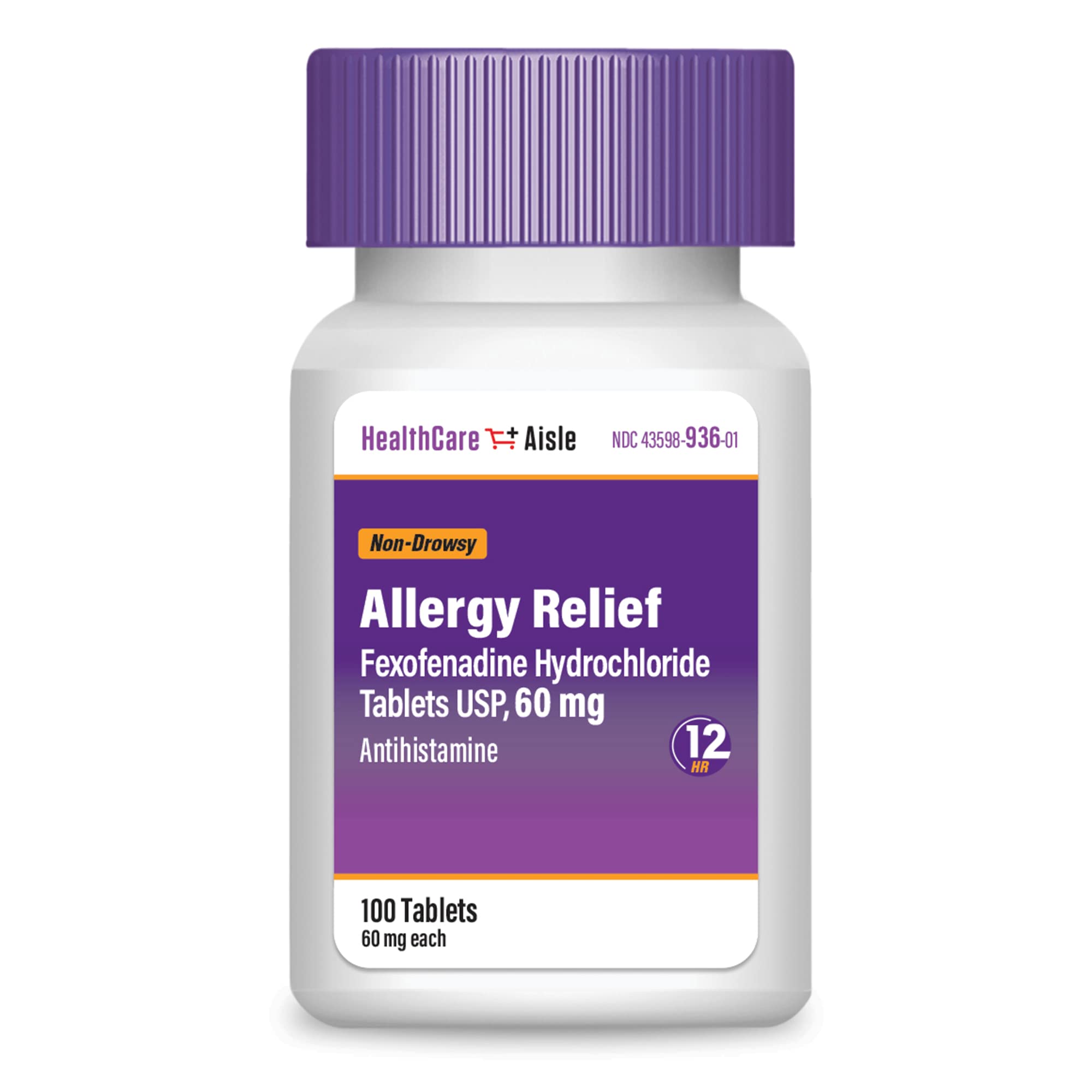 HealthCareAisle Allergy Relief - Fexofenadine Hydrochloride Tablets USP, 60 mg - 100 Tablets - Non-Drowsy Antihistamine, 12-Hour