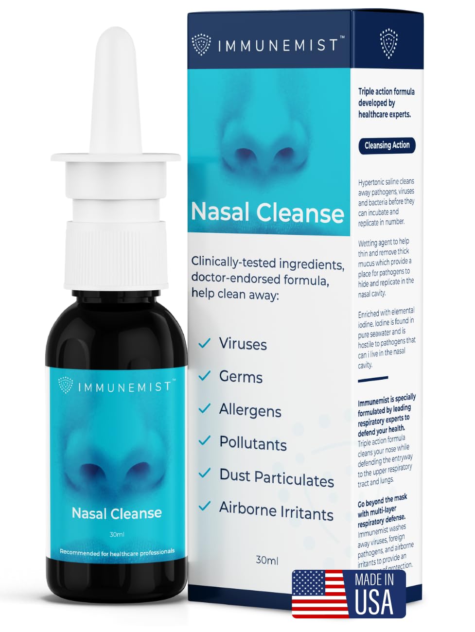 ImmuneMist Nasal Cleanse - Doctor Recommended Anti Viral Nasal Iodine Spray Rinse Bottle Up to 250 Doses - Nasal Spray for Welln