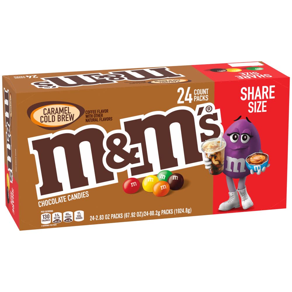 M&MS Caramel Chocolate Candy, Full Size 2.83 oz Bag, Pack of 24 Bulk Candy Chocolate