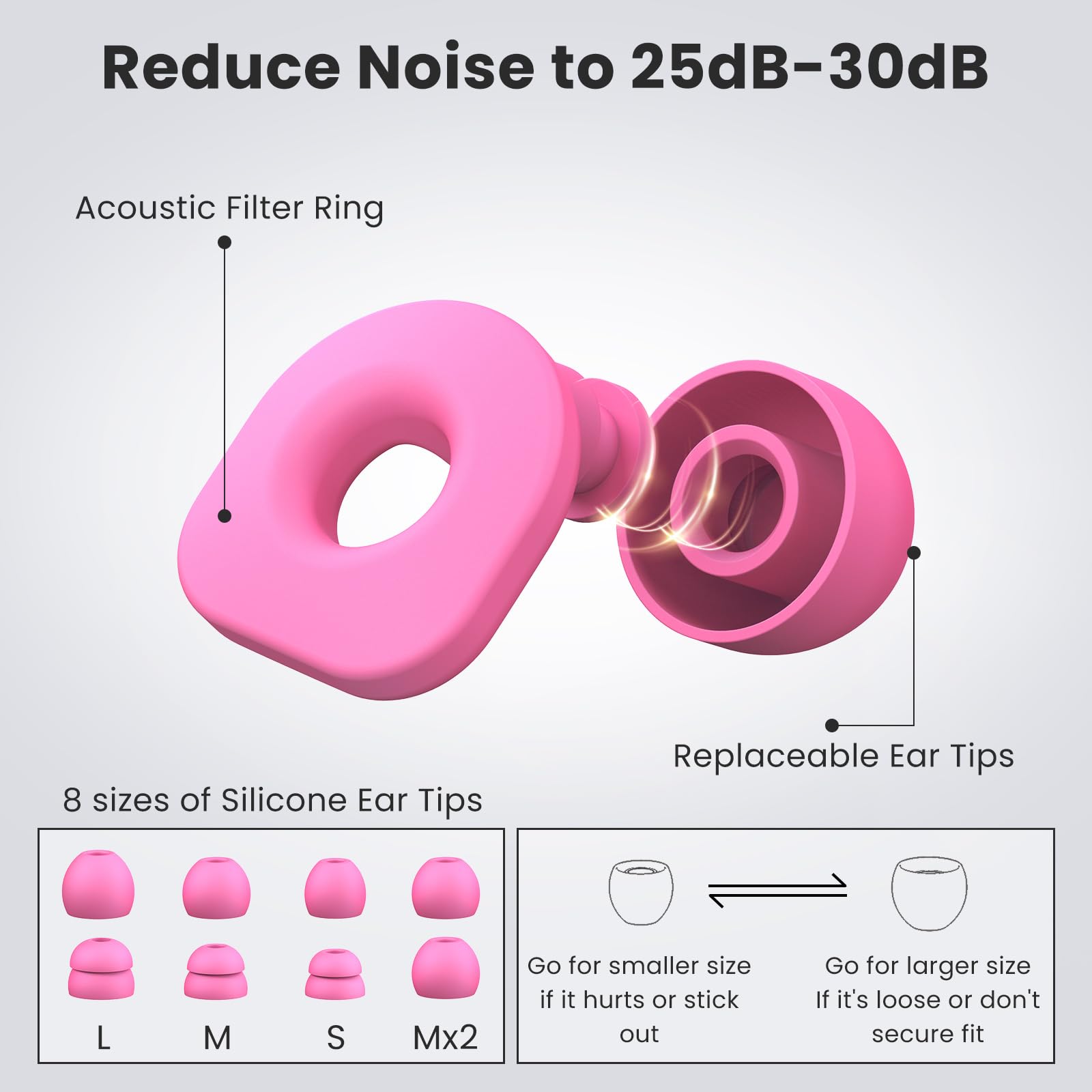 2 Pairs of Earplugs for Sleeping,Reusable Hearing Protection Earplugs with 8 Pairs Ear Tips & One Connector Cord,Soft Earplugs f