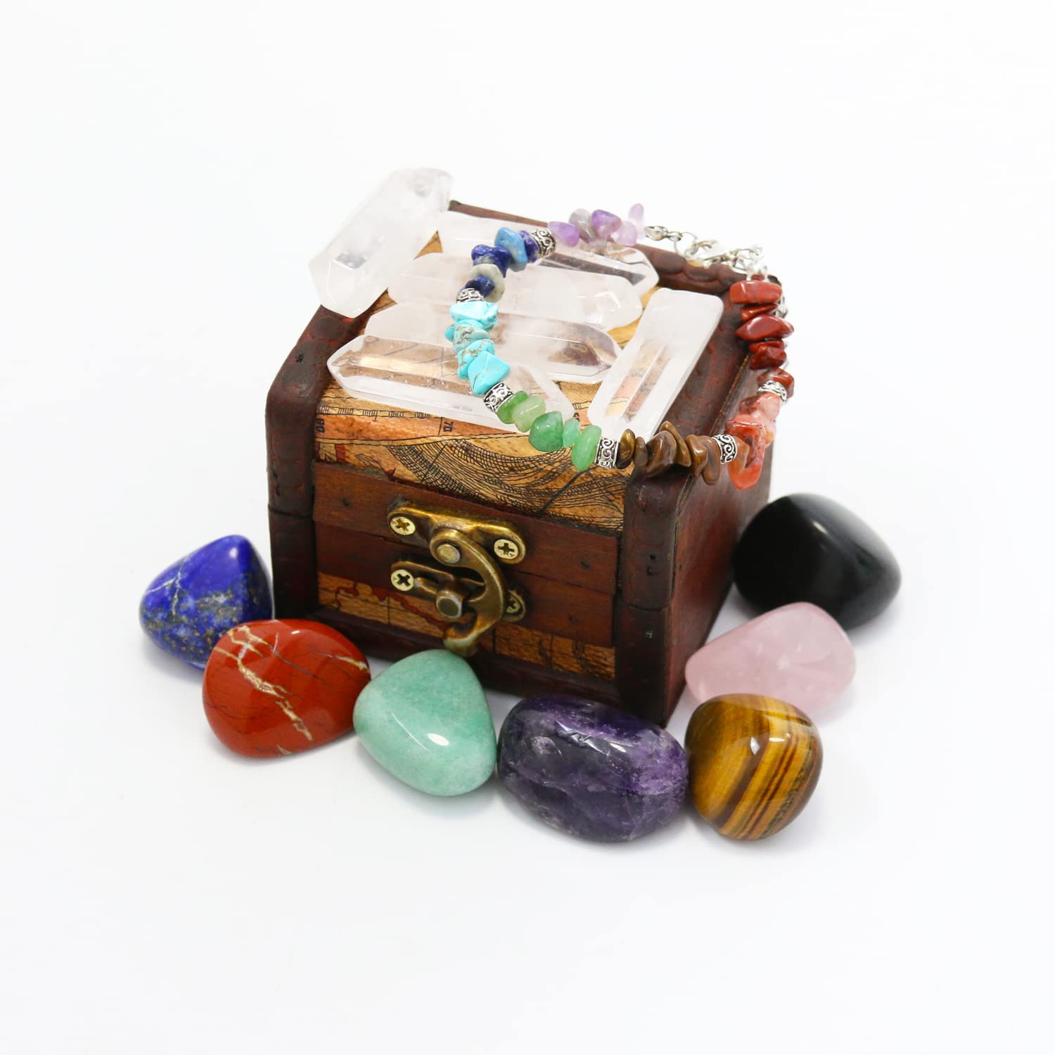 Nvzi Crystals and Healing Stones Set in Wooden Display Box, Gemstones and Crystals Kit, 7 Chakra Stones, Spiritual Gifts for Wom