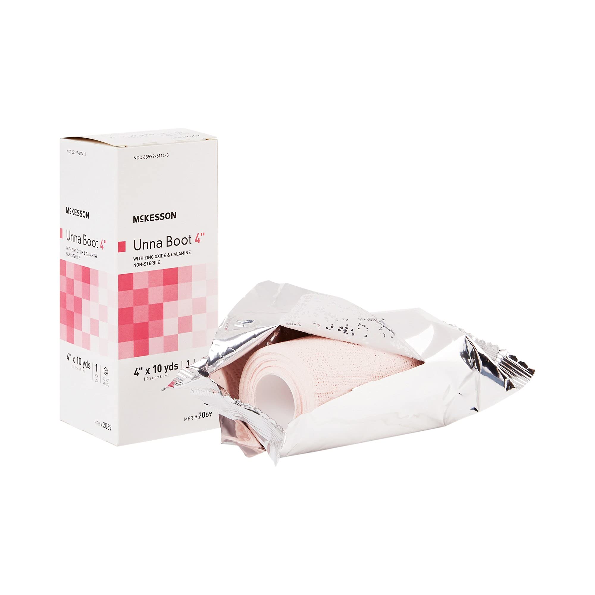 McKesson Unna Boot with Zinc Oxide and Calamine, Non-Sterile, 4 in x 10 yd, 1 Roll, 12 Packs, 12 Total