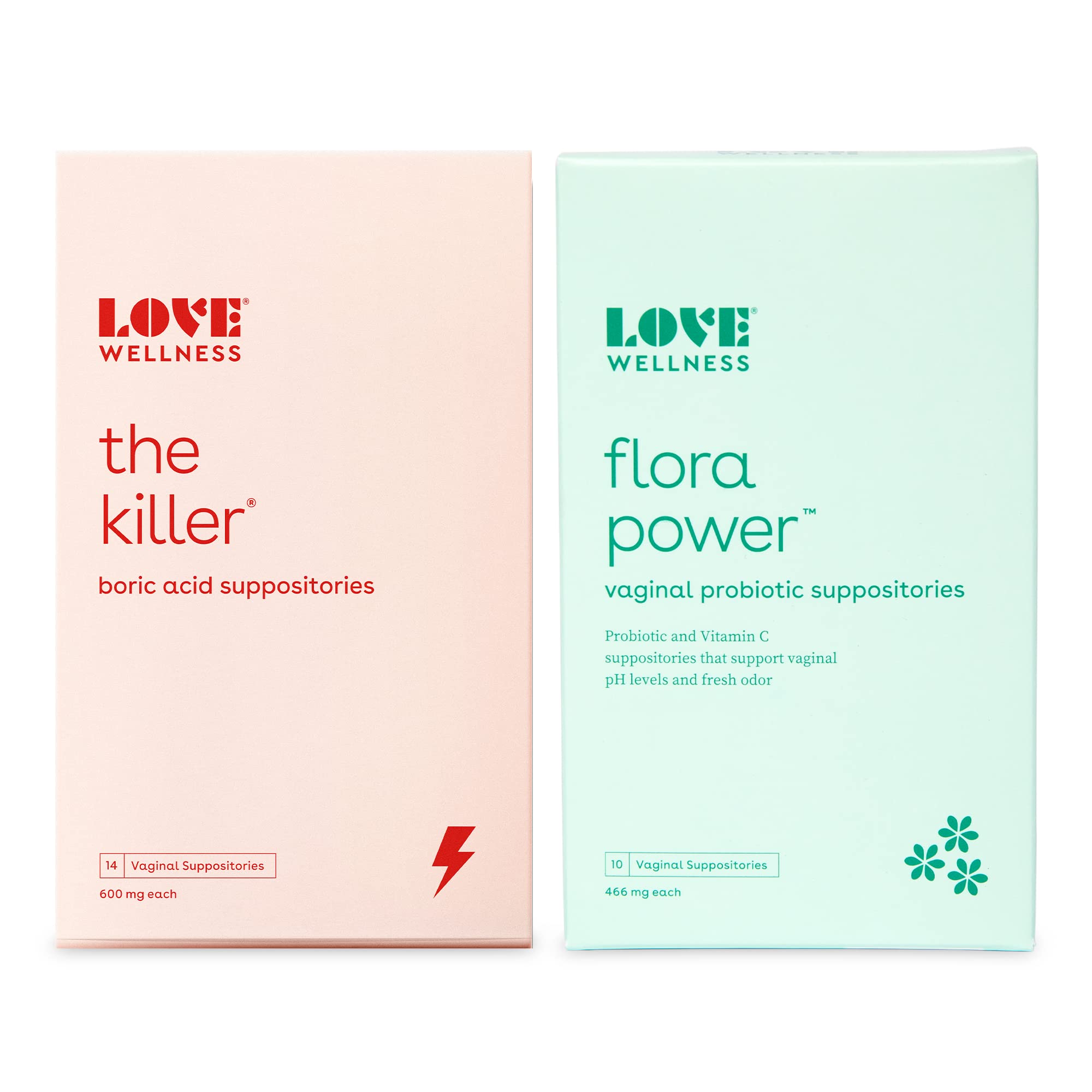 Love Wellness The Killer & Flora Power | Vaginal Suppository Duo with Probiotics, Vitamin C & Boric Acid for Vaginal Health | Va