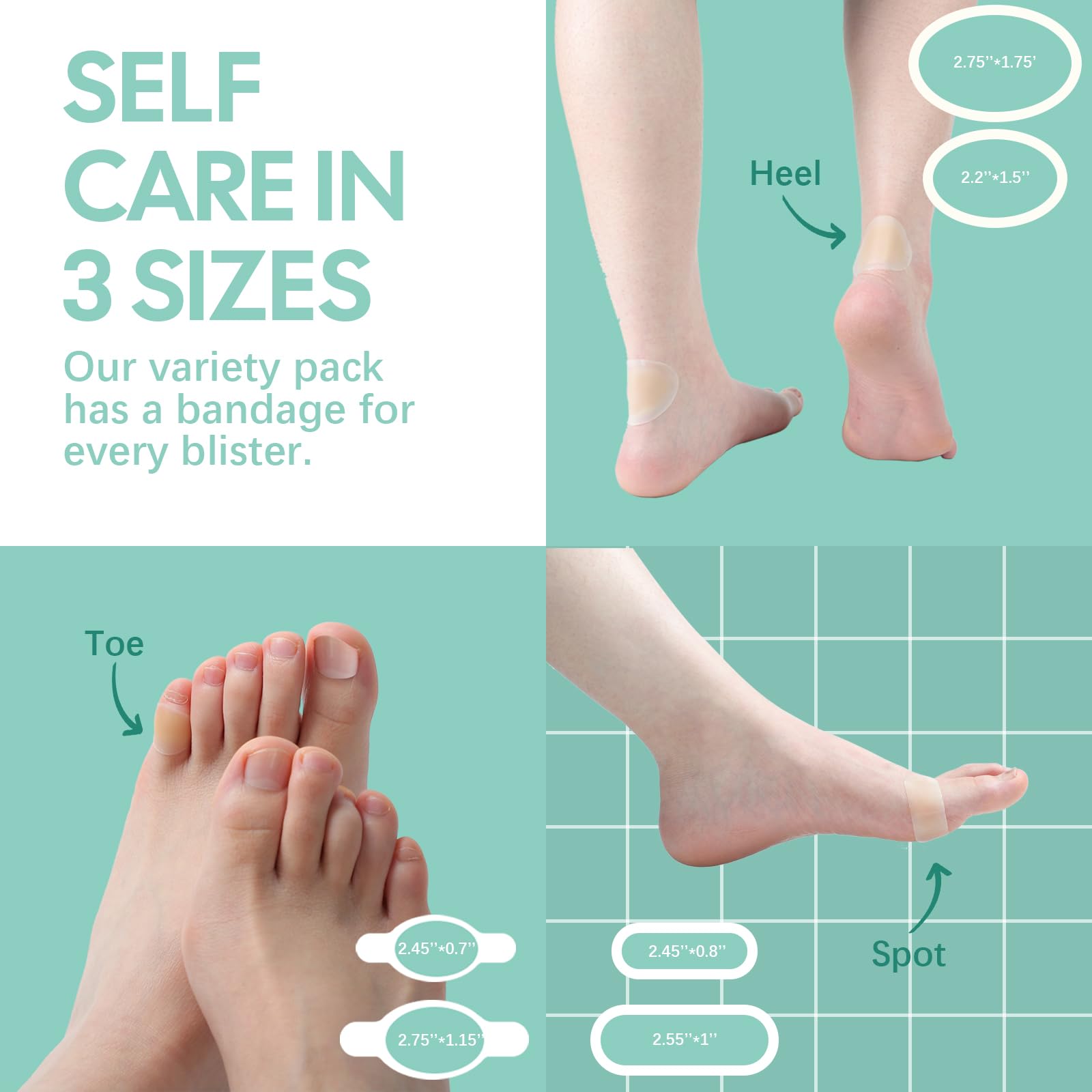 Gel Blister Bandages Hydrocolloid Bandages - Welnove 30ct Blister Cushions - Blister Bandages for Heel, Toe & Foot - Blister Pad