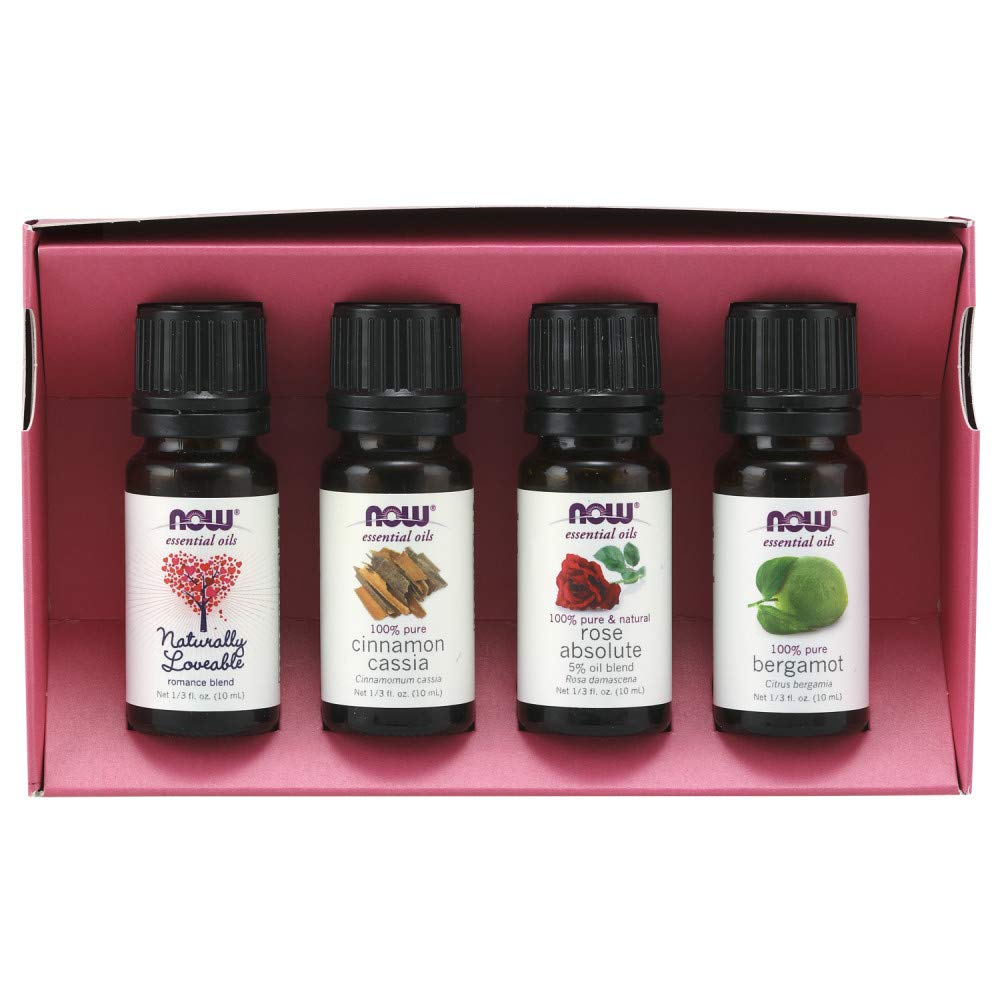 NOW Essential Oils, Love at First Scent Aromatherapy Kit, 4x10ml Including Bergamot, Cinnamon Cassia, Rose Absolute and our Natu