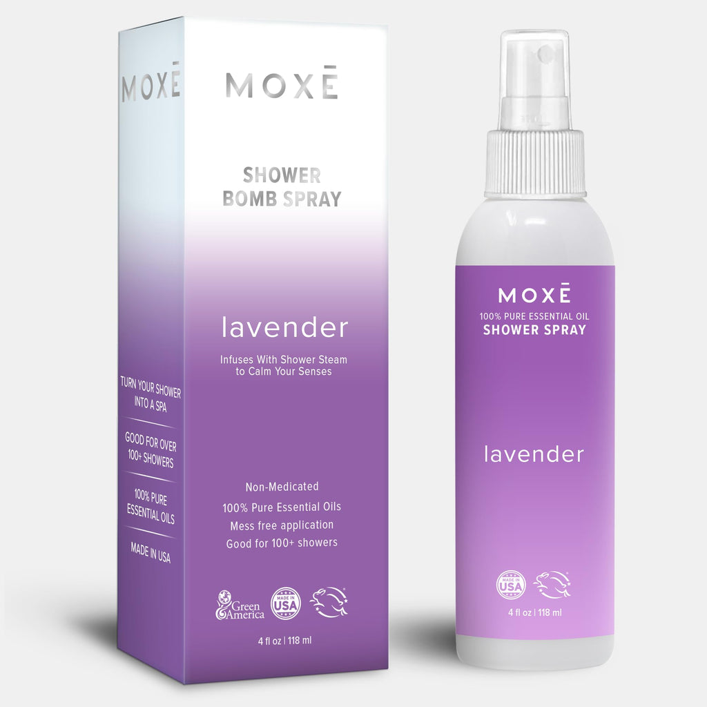 MOXE Shower Mist, Spa Steam Spray, Certified Natural Essential Oils, Aromatherapy, Tension Relief (Lavender, 4 Fl Oz (Pack of 1)