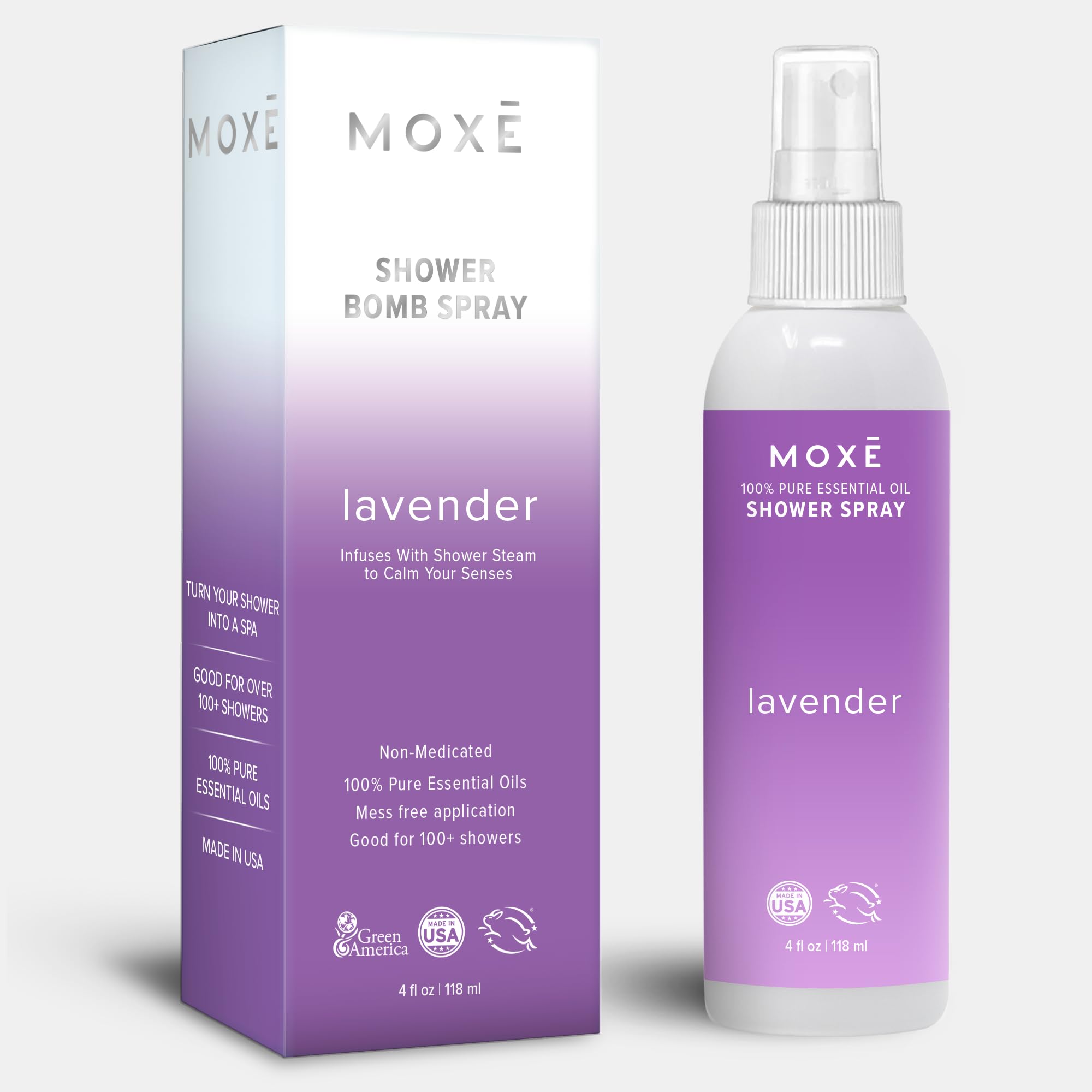 MOXE Shower Mist, Spa Steam Spray, Certified Natural Essential Oils, Aromatherapy, Tension Relief (Lavender, 4 Fl Oz (Pack of 1)