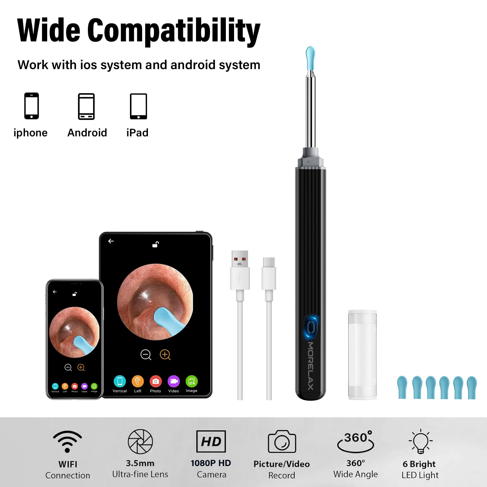 Ear Wax Removal,Ear Wax Cleaner with Camera,Earwax Removal Tool, with 8 Ears, Earwax Cleaning kit 1080P HD Otoscope - Ear Camera