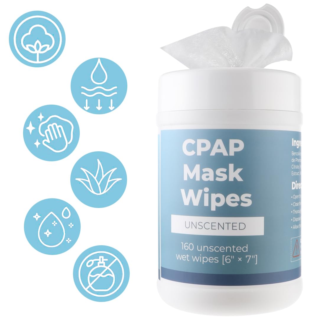 CPAP Mask Wipes 160 Count Unscented Cleaning Wipes Canister Alcohol Free Cleaner for CPAP Mask Tubes Machine and Accessories