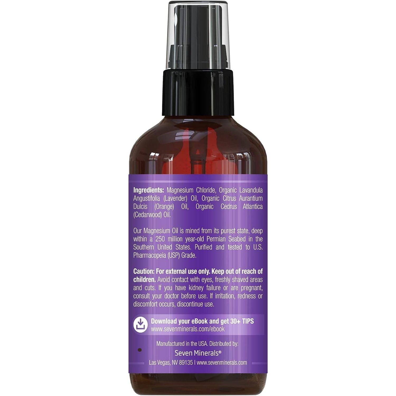Seven Minerals Relaxing Leg Magnesium Spray, Powerful Blend of Essential Oils (Orange, Cedarwood, & Lavender), That Calms Legs N