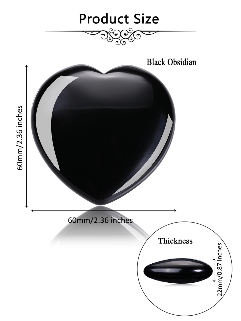 Jovivi 60mm Large Black Obsidian Crystal Heart Healing Crystals Heart Stones Polished Pocket Love Gemstones Chakra Reiki Energy