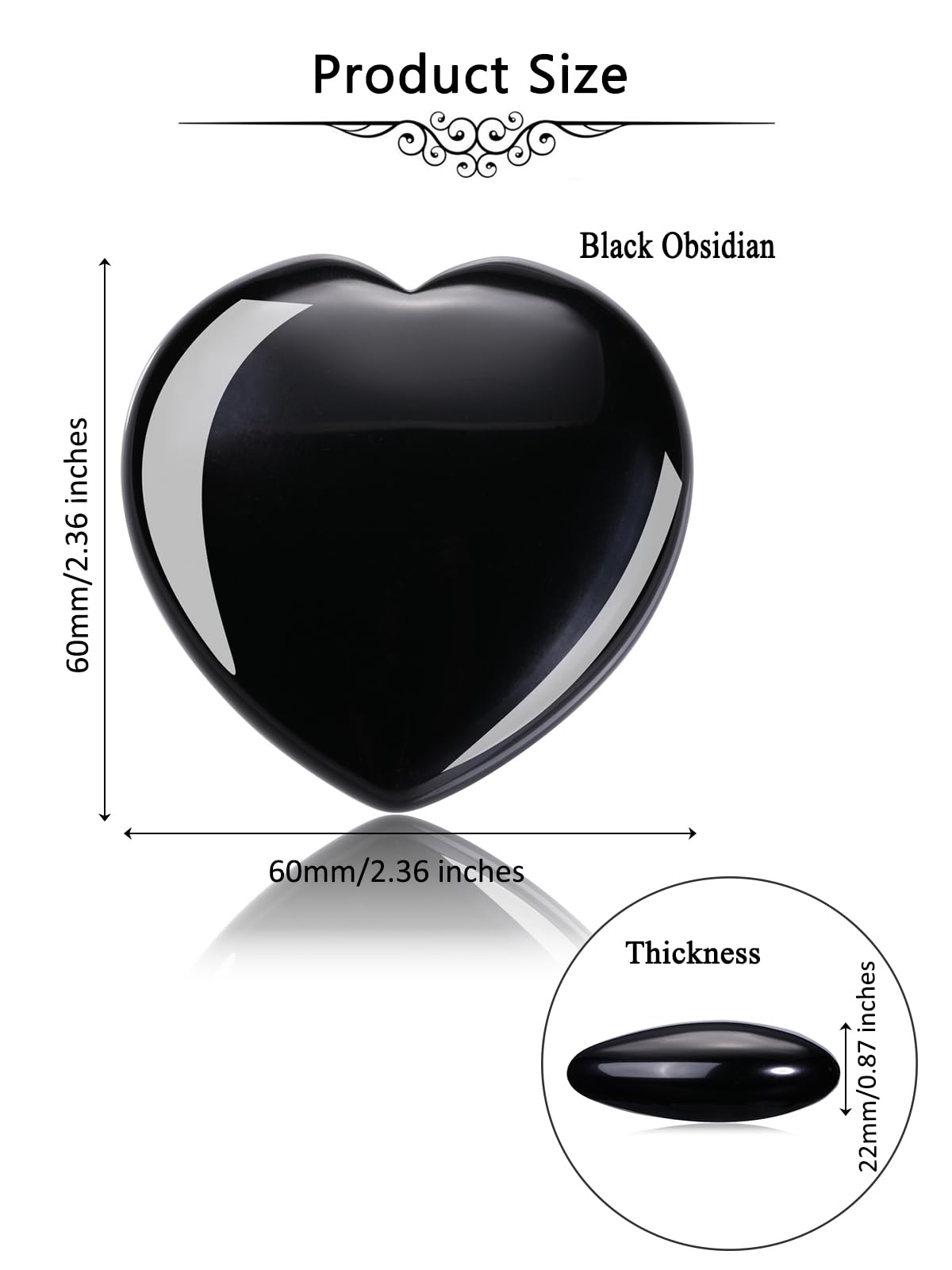 Jovivi 60mm Large Black Obsidian Crystal Heart Healing Crystals Heart Stones Polished Pocket Love Gemstones Chakra Reiki Energy