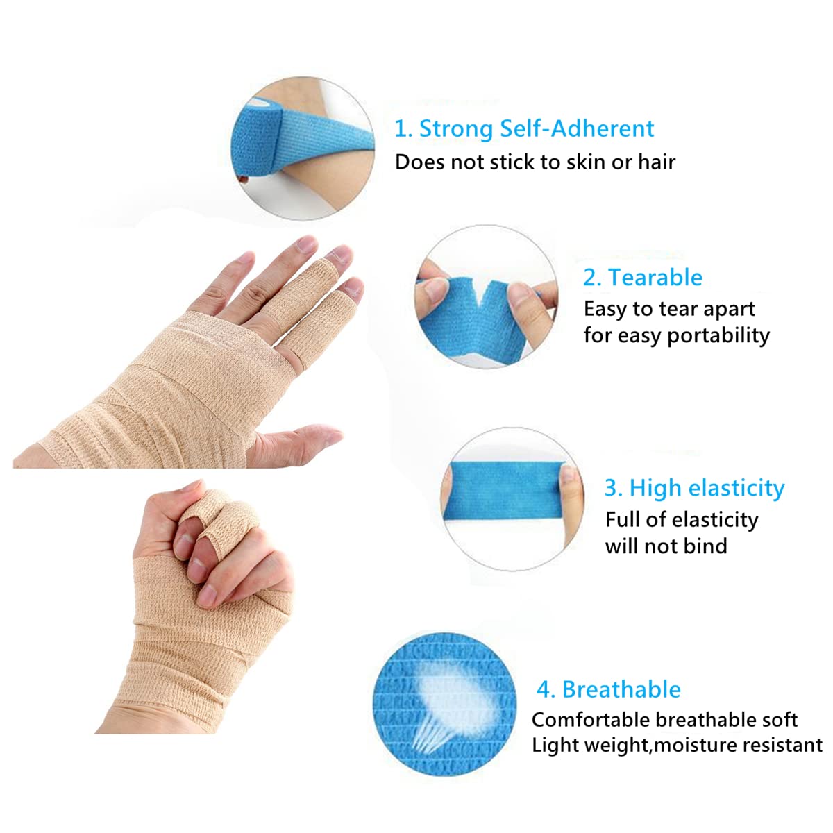 12 Pack 2 x 5 Yards Self Adhesive Elastic Bandage Wrap Stretch Self-Adherent Tape for First Aid,Sports, Wrist, Ankle (12 Colors)