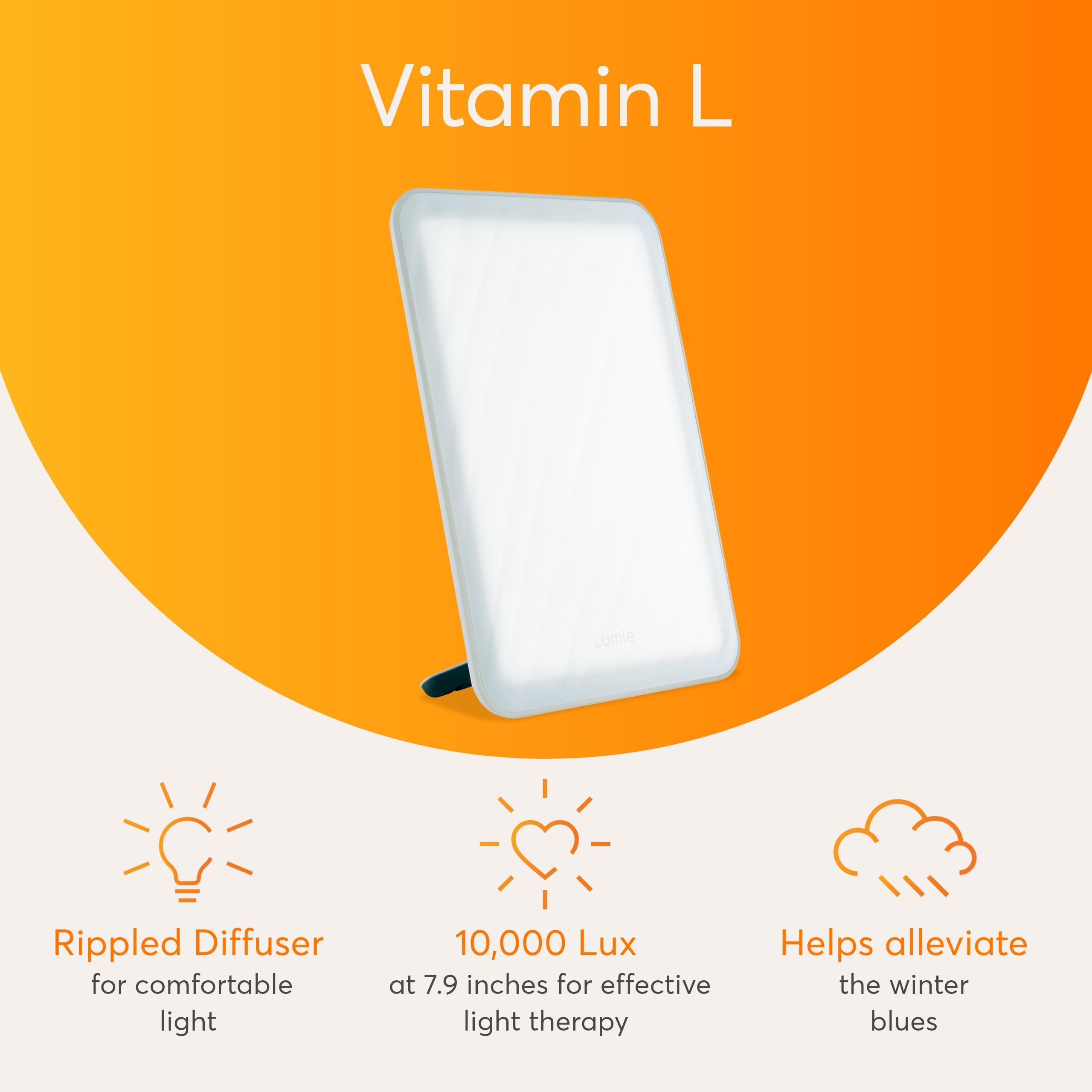Lumie Vitamin L Light Therapy Lamp - Portable, Slim Design - 10,000 Lux Daylight Lamp - Detachable Stand, Cool White LEDs & Ripp