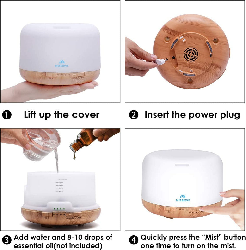 500ml Diffuser with Remote Control Waterless Automatic Shut Off Essential Oil Diffusers with Timing Mode Adjustable Oil Diffuser