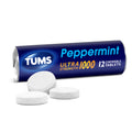 TUMS Ultra Strength Chewable Antacid Tablets for Heartburn Relief, Peppermint - 12 Count Rolls