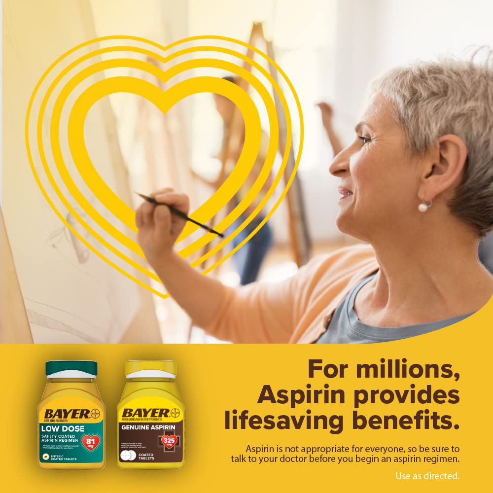 Bayer Aspirin Low Dose 81 mg, Enteric Coated Tablets, Doctor Recommended, Secondary Prevention of Cardiovascular Disease, 300 Sa